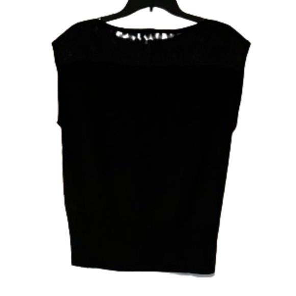 New York & Company Black Cap Sleeve Sweater with Floral Sheer Overlay at Top - M - Picture 3 of 6